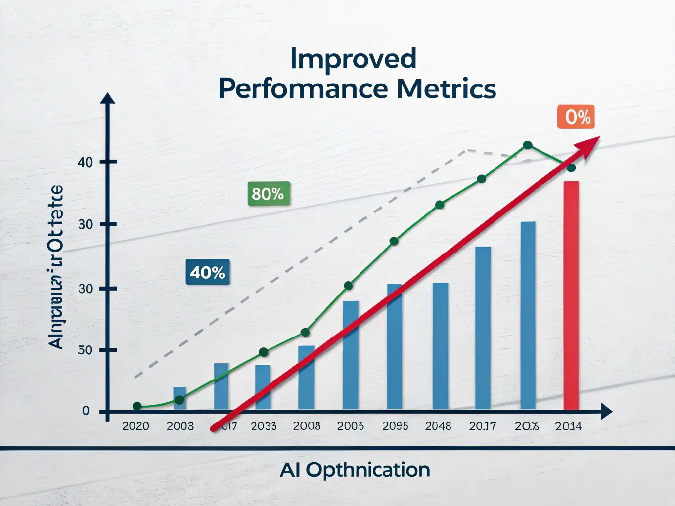 A graph showing the increase in efficiency after implementing AI solutions, with upward trending lines and data points.
